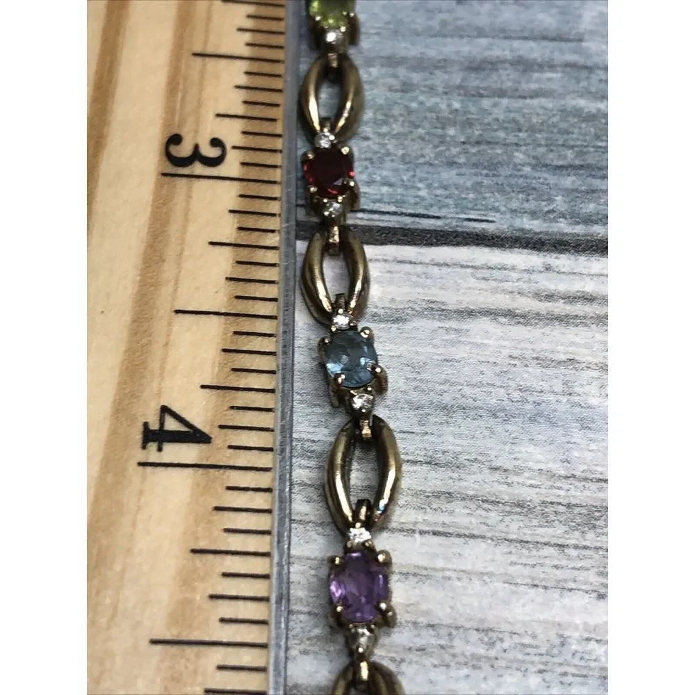 Vtg Vermeil Sterling Silver Colorful Gemstones Bracelet Amethyst‎ Topaz Garnet